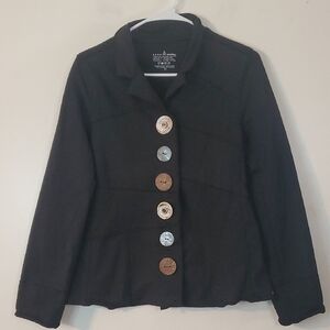 Neon Buddha Black Button Sweater Blazer Size XS Lagenlook Art To Wear Cotton